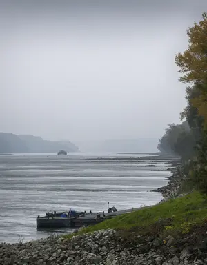 Die Donau im Nebel bei Niederwasser